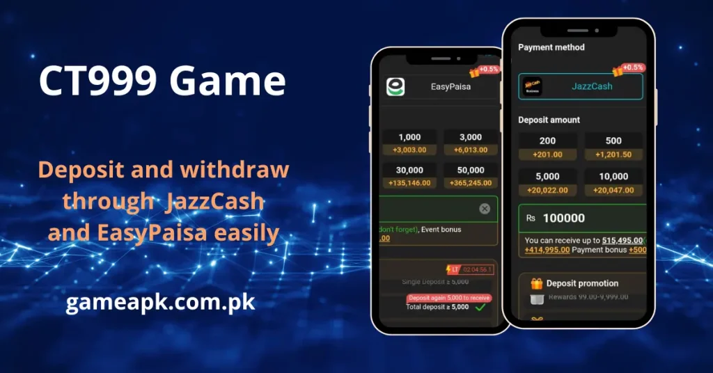Image shows CT999 app deposits and withdrawal proof using JazzCash and Easypaisa