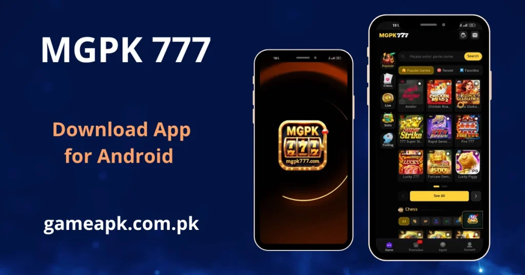 MGPK777 APK download screen showing game lobby with Fortune Gems, aviator and Piggy Bank on Android – gameapk.com.pk