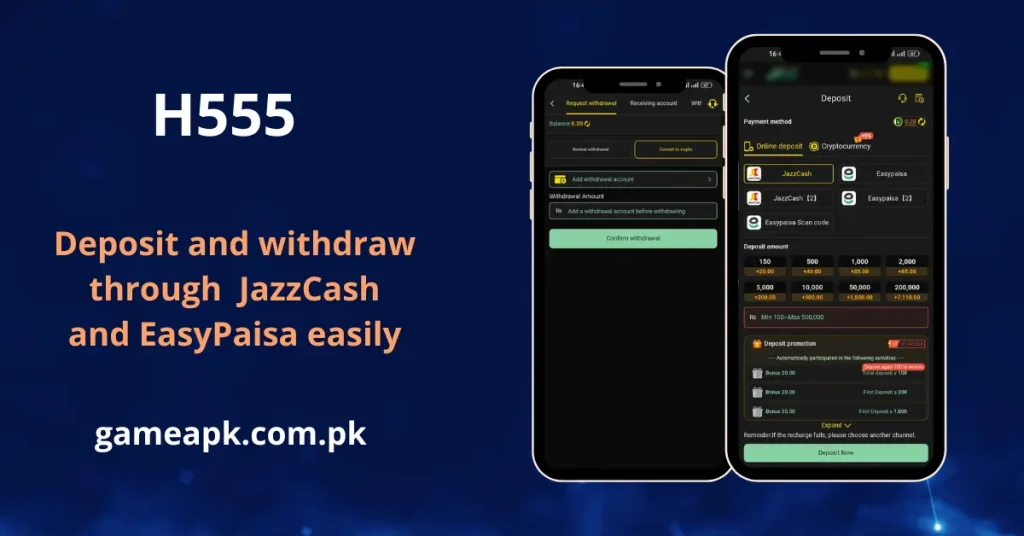 Mobile image showing deposit and withdrawal using JazzCash and EasyPaisa