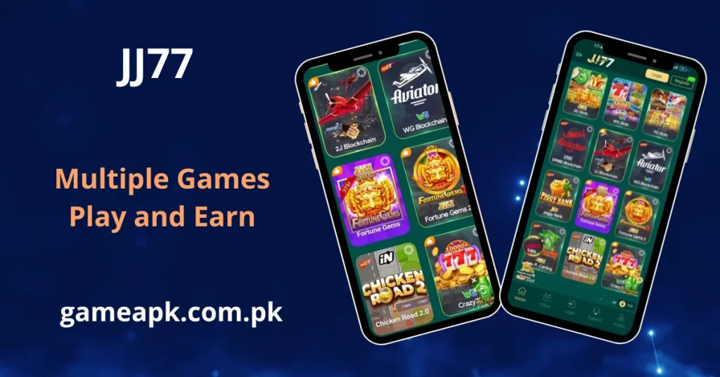 Image shows JJ77 App's games available on the platform