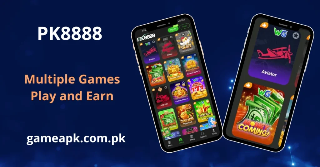 image shows an interface highlighting The in app pk8888 games like aviator and money coming.