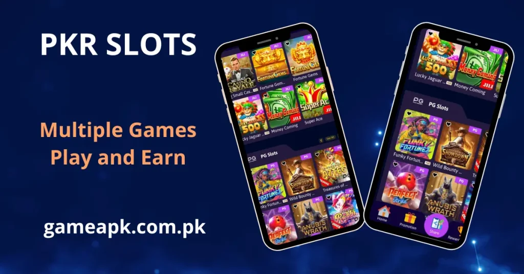 PKR Slots multiple games lobby showing JILI slots like Lucky Jaguar 500 and Money Coming alongside PG Slots like Funky Fortunez and Anubis Wrath