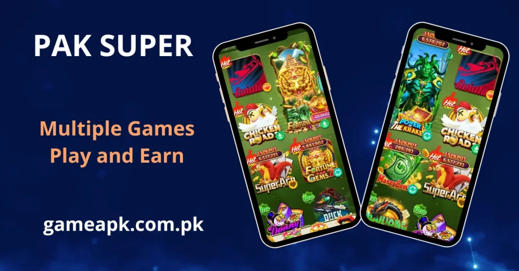 PAK SUPER games library showing Super Ace, Fortune Gems and Aviator on Android – gameapk.com.pk
