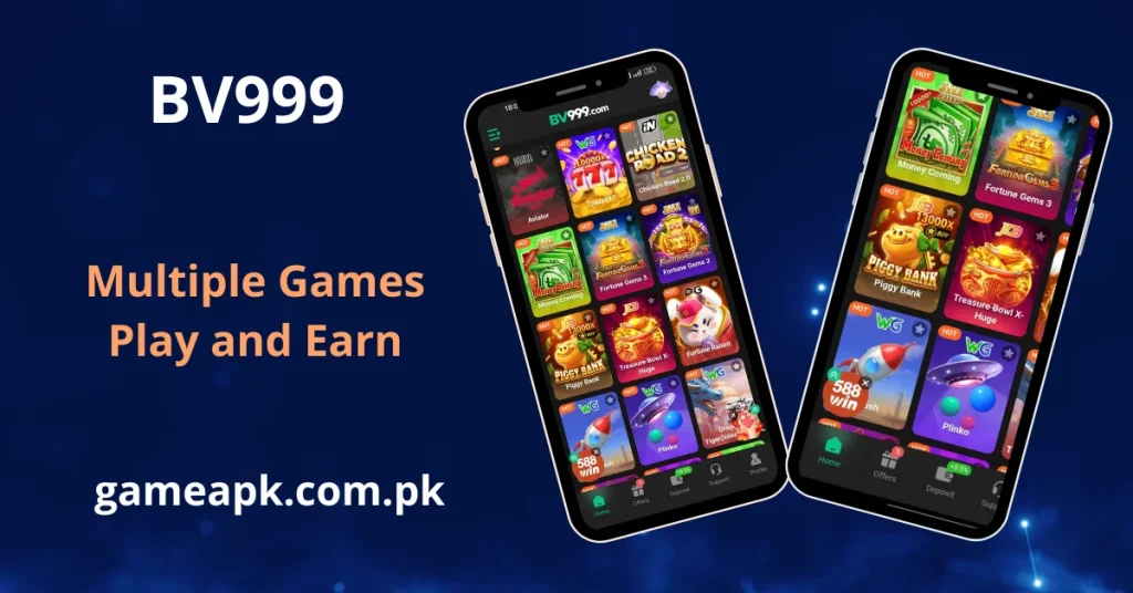 BV999 games library showing Fortune Gems, Super Ace, 777, Mines, Aviator, Piggy Bank on Android – gameapk.com.pk