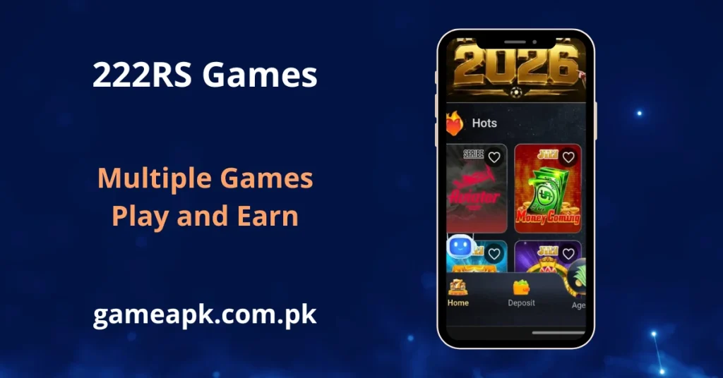 222RS Games app hot section showcasing World Cup 2026 sports betting alongside popular online earning games including Aviator and Money Coming on Android smartphones. Play and earn real money on 222RS app with a wide variety of hot JILI and SPRIBE casino and crash games available for Pakistani users at gameapk.com.pk.