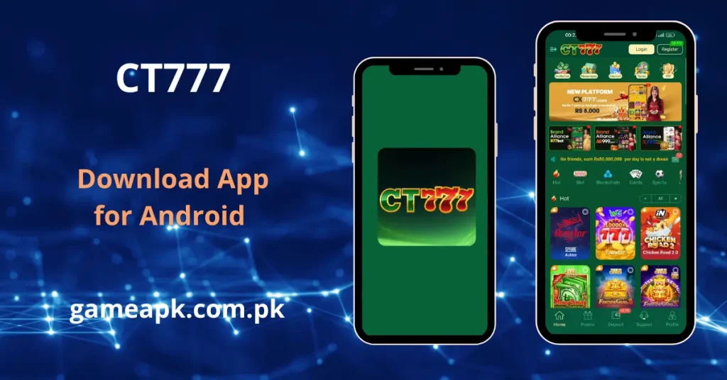  CT777 app interface showing the home screen with hot games, slots, blockchain, and sports categories.
Get CT777 APK Download for Android and explore Aviator, Crazy777, and Chicken Road 2.0 games.