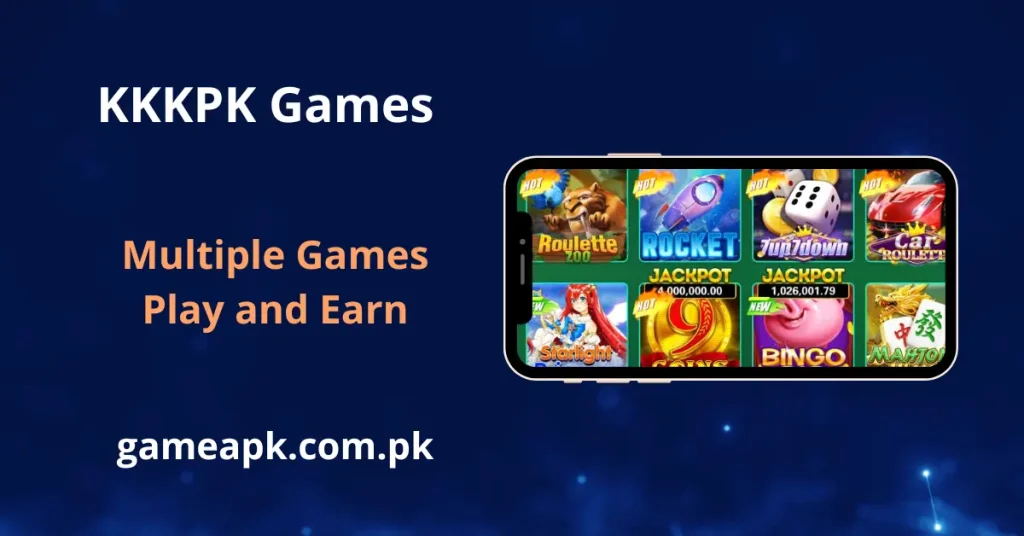 KKKPK games library on Android in landscape mode displaying Hot titles including Roulette Zoo, Rocket, 7up7down, Car Roulette, Starlight Princess, 9 Coins with Rs.4,000,000 jackpot, Bingo Pig with Rs.1,026,001 jackpot, and Mahjong game tiles.