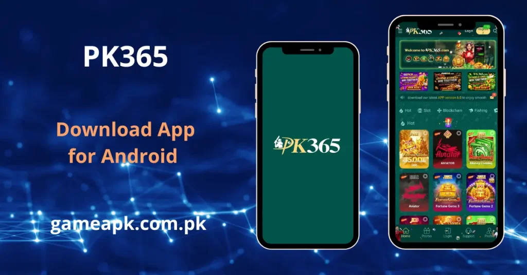 PK365 APK download guide for Android mobile devices featuring online casino access.
View the PK365 mobile interface showcasing slots and betting games from gameapk.com.pk.