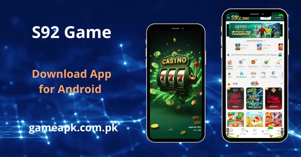 S92 app interface showing the home screen with casino, sports, slots, and fishing categories.
S92Bet APK Download for Android and explore Aviator, WG Sports, and Crazy777 games.