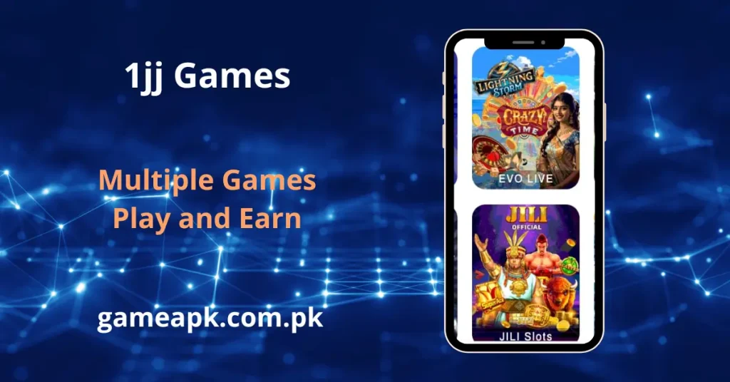 1JJ in-app games collection including Crazy Time, Lightning Storm, and JILI Slots. Multiple games available to play and earn inside the 1JJ APK for Android.