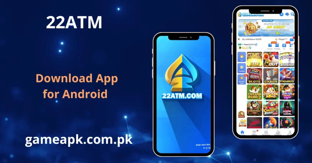 22ATM.com app interface showing agent invitation banner and hot arcade games.
Get the 22ATM game apk download for Android to explore chicken road and fishing games