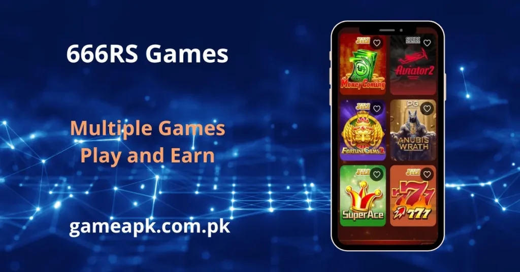 A promotional graphic showing a smartphone screen filled with various play-and-earn casino games such as Money Coming, Aviator 2, and Super Ace.