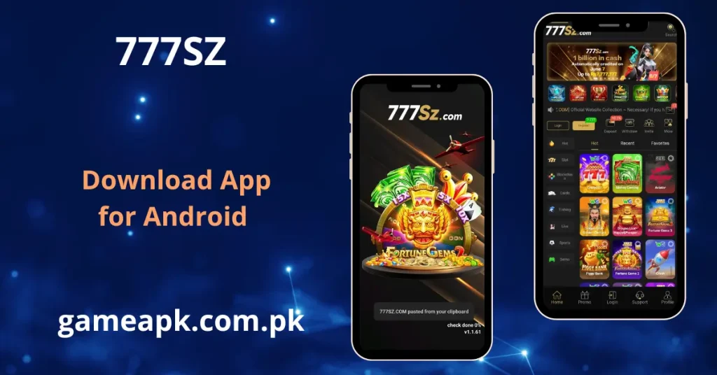 777Sz.com app interface showing cash bonus banner and multiple hot slot games.
Hassle free get the 777SZ game apk
download for Android to explore casino games and exclusive rewards.