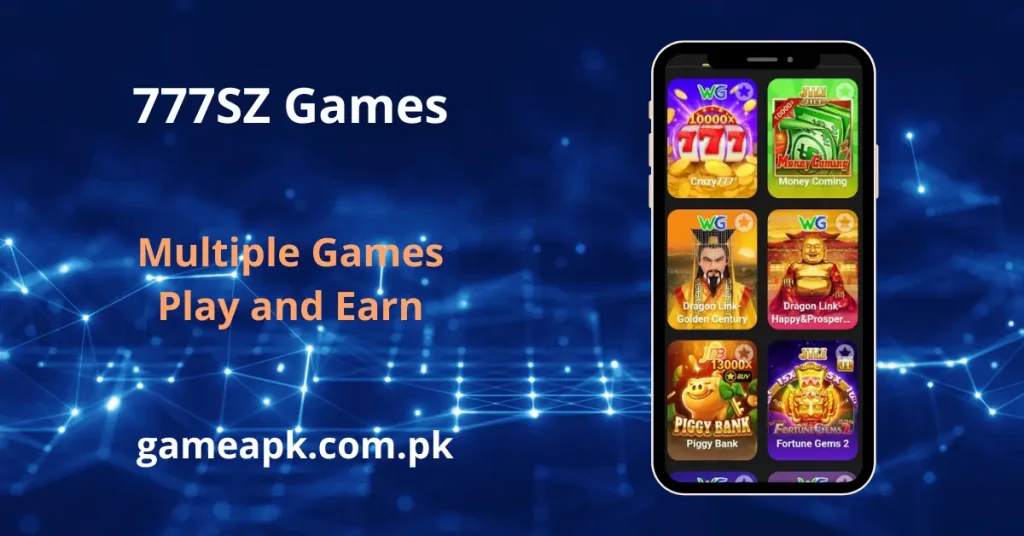 777SZ app screen showing multiple games including Crazy777, Money Coming, and Dragon Link slots.
Play and earn through a variety of slot and Piggy Bank games in the 777SZ app.